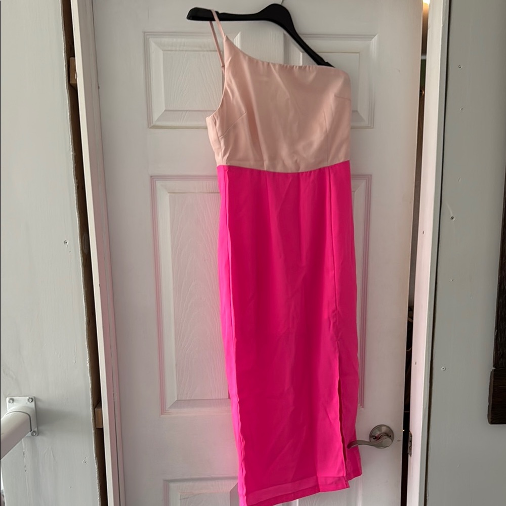 Elegant Two Tone Pink One-Shoulder Dress
